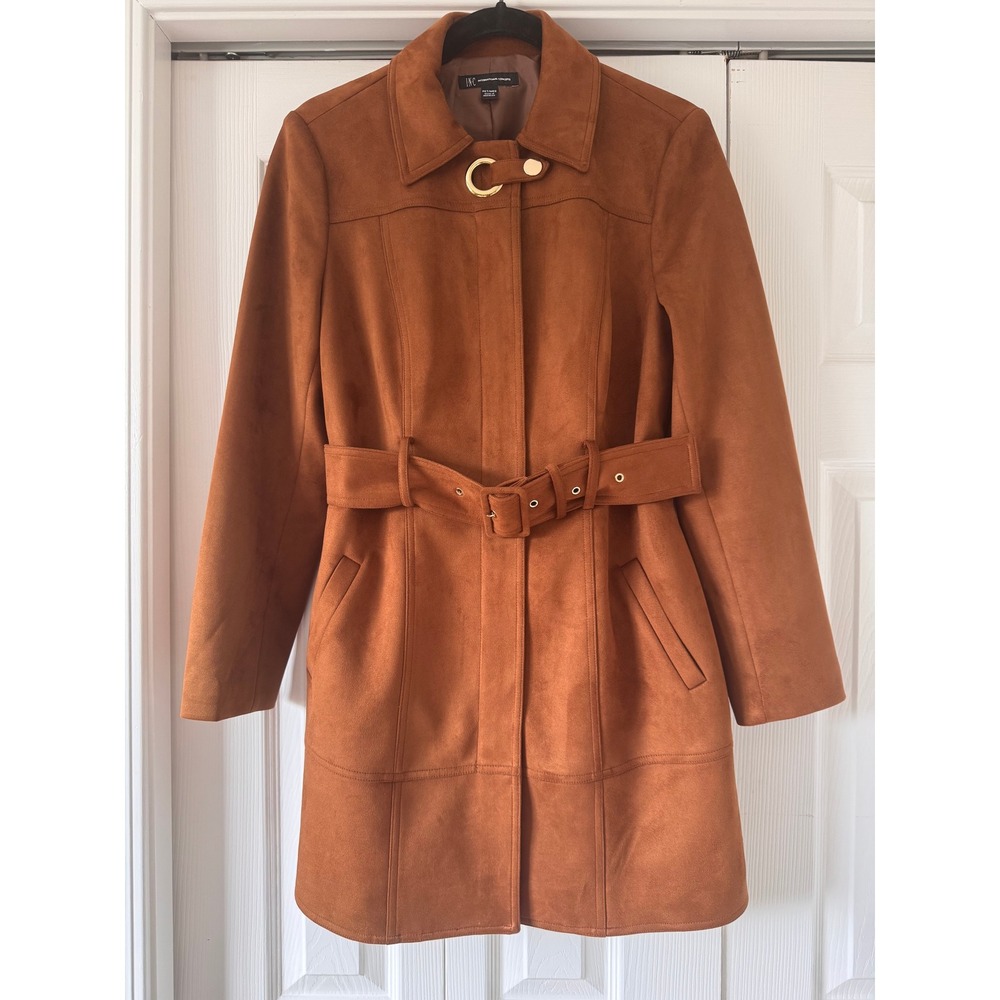INC International Concepts Faux Suede Belted Coat Camel Petite Medium